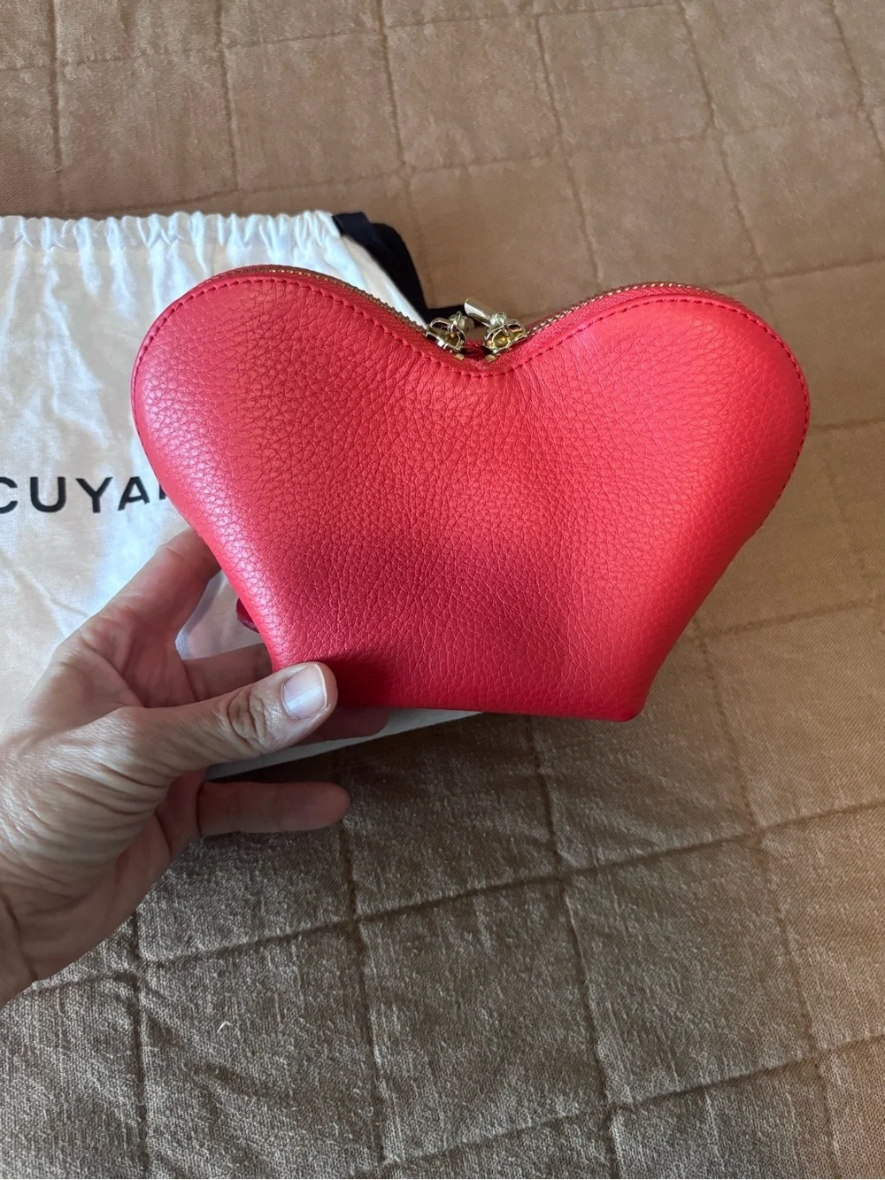 Cuyana Heart-Shaped Leather Cosmetic Pouch. New